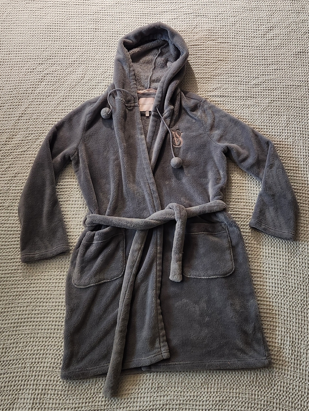 Victoria's Secret Grey Hooded Plush Robe with Belt
